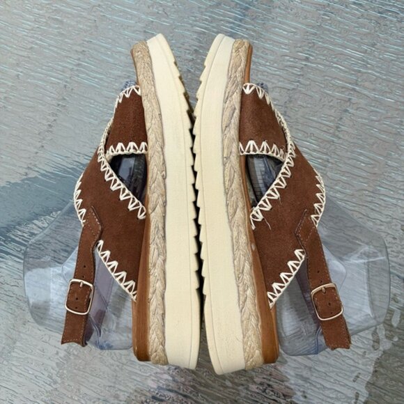 Mariella Women's Suede Cross Strap Stitching Platform Sandals - Picture 6 of 12